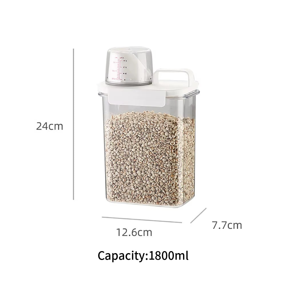 Airtight Grain Storage Container with Built-in Measuring Cup