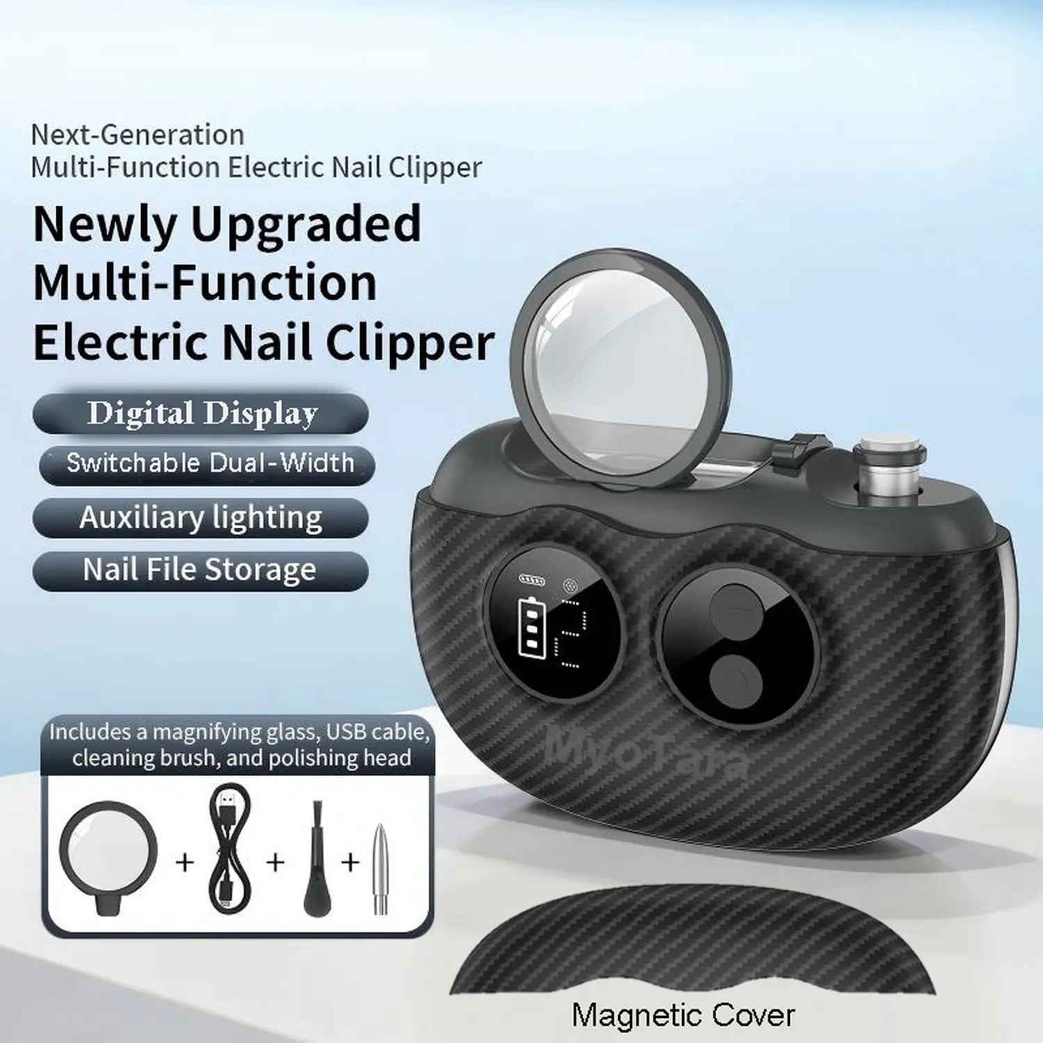 Myotara 3-in-1 Electric Nail Clipper – Effortlessly Trim, Shape & Smooth Nails for the Whole Family with Adjustable Slots, Built-In LED Light & Magnifier