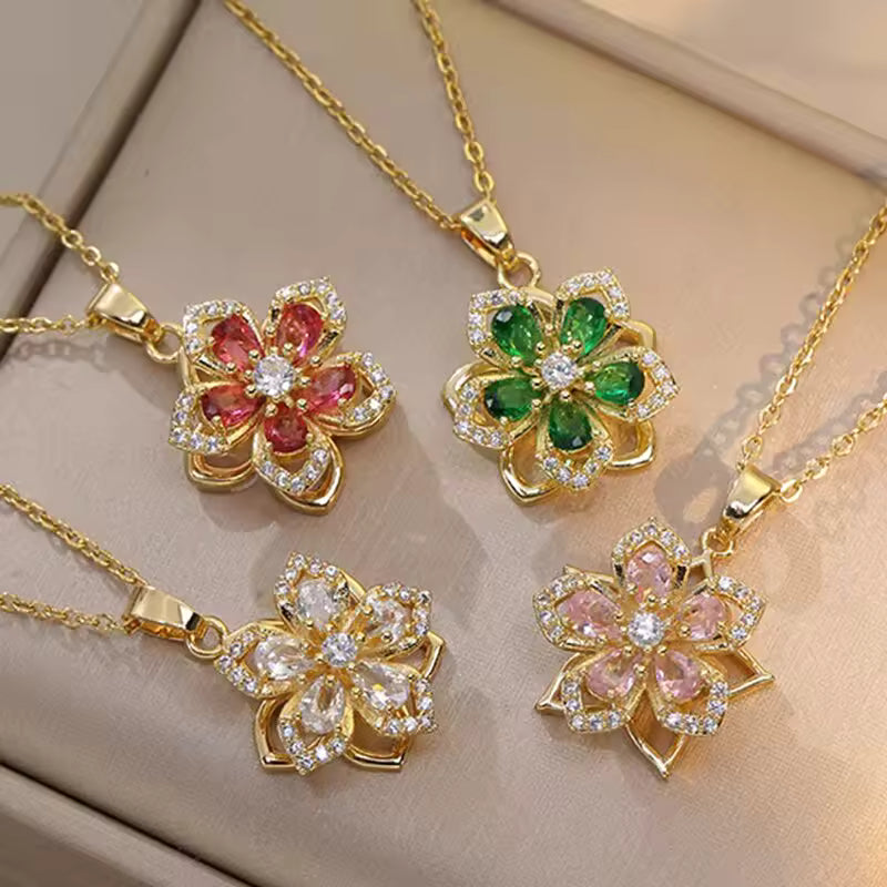 BloomSpin™ Zircon Flower Necklace — Elegance in Motion