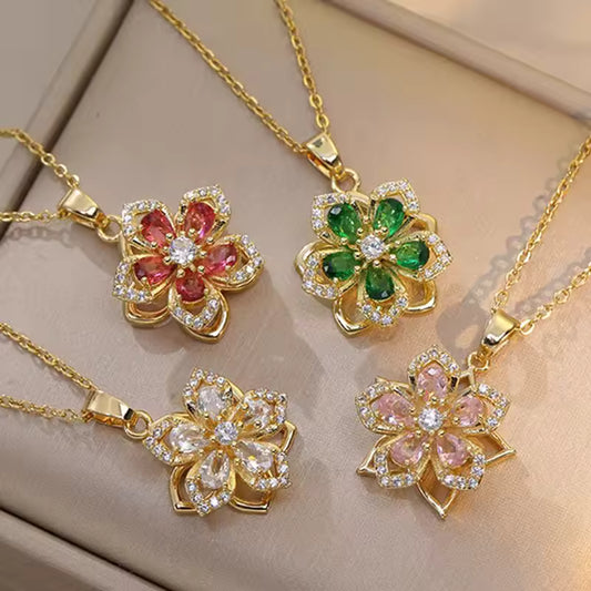 BloomSpin™ Zircon Flower Necklace — Elegance in Motion
