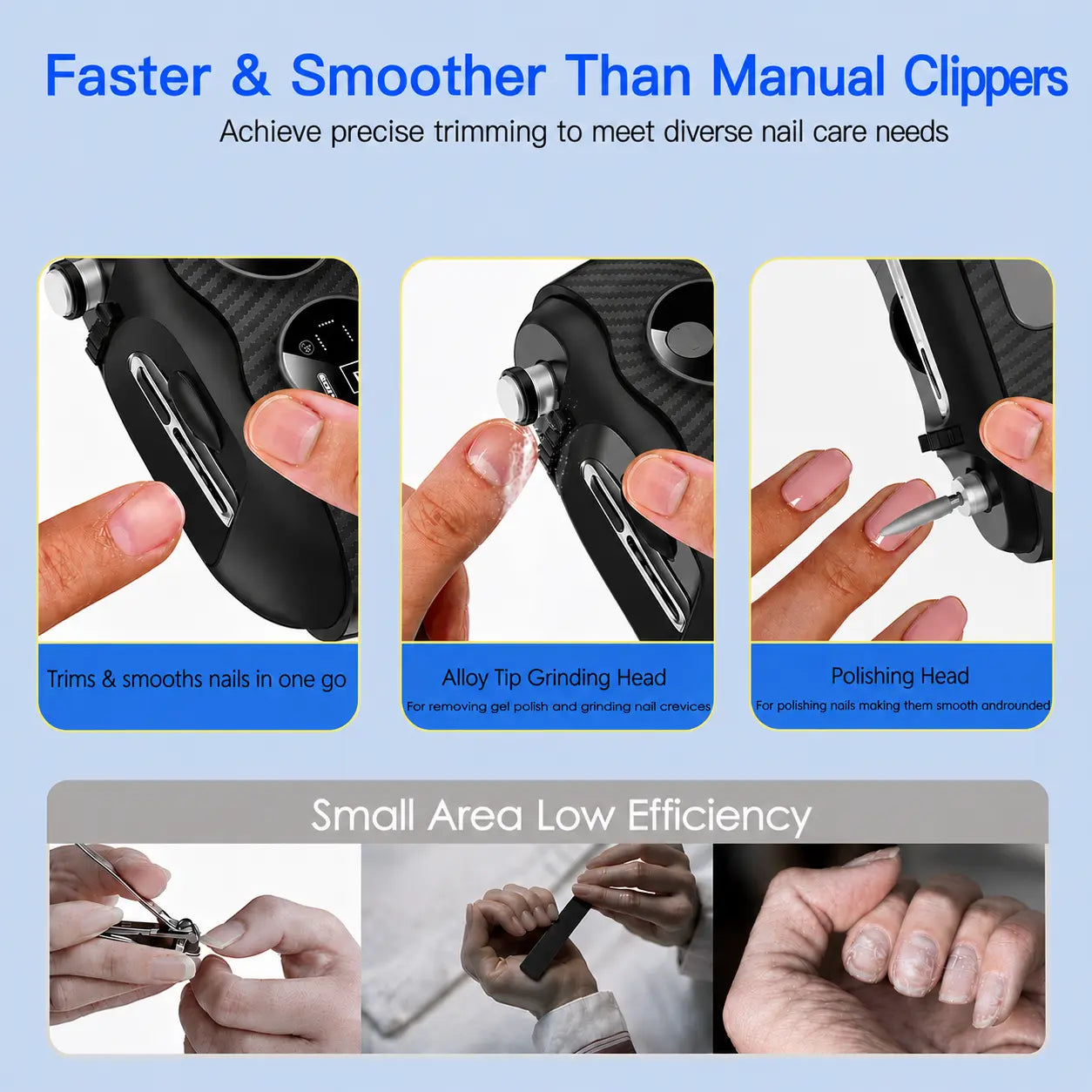 Myotara 3-in-1 Electric Nail Clipper – Effortlessly Trim, Shape & Smooth Nails for the Whole Family with Adjustable Slots, Built-In LED Light & Magnifier