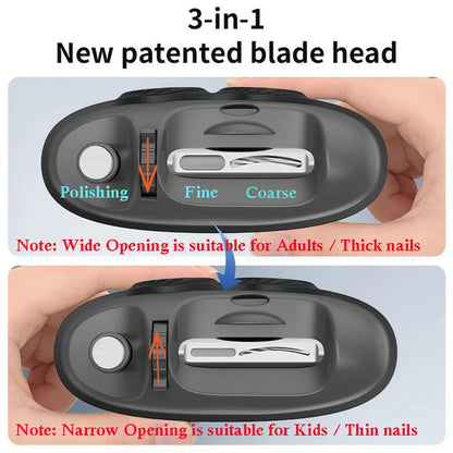 Myotara 3-in-1 Electric Nail Clipper – Effortlessly Trim, Shape & Smooth Nails for the Whole Family with Adjustable Slots, Built-In LED Light & Magnifier