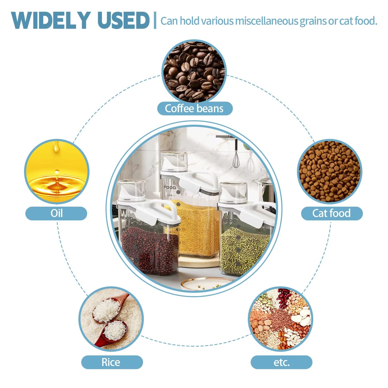 Airtight Grain Storage Container with Built-in Measuring Cup
